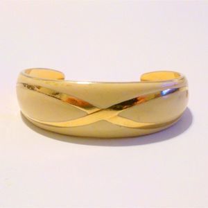 Gold Tone Cream Enameled Cuff Bracelet